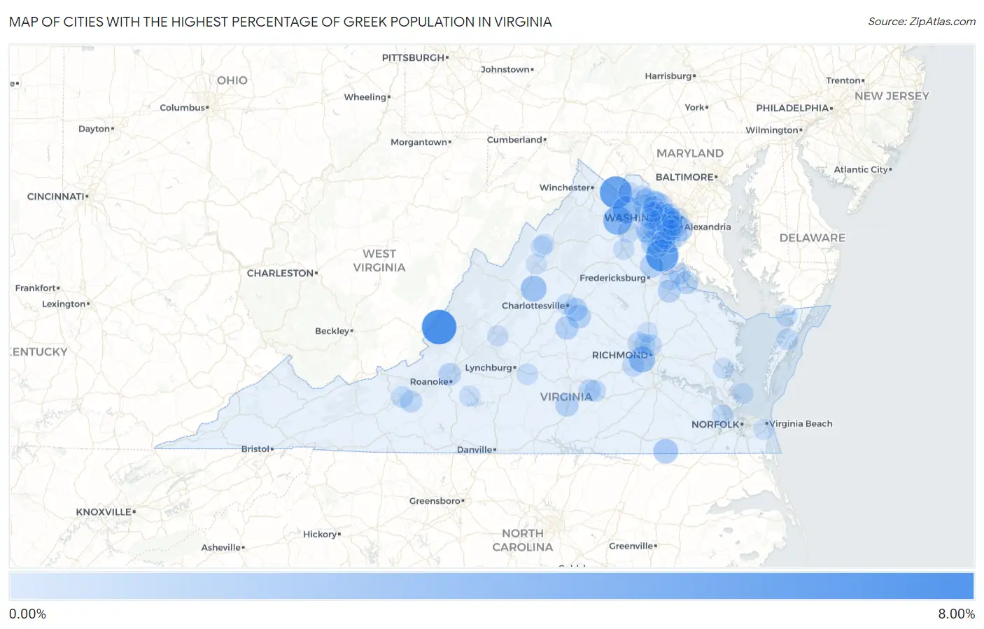 Cities with the Highest Percentage of Greek Population in Virginia Map