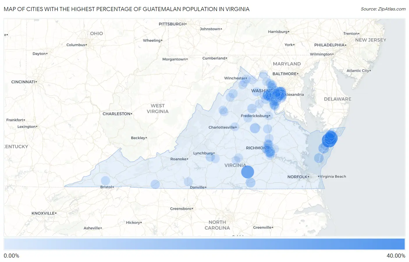 Cities with the Highest Percentage of Guatemalan Population in Virginia Map