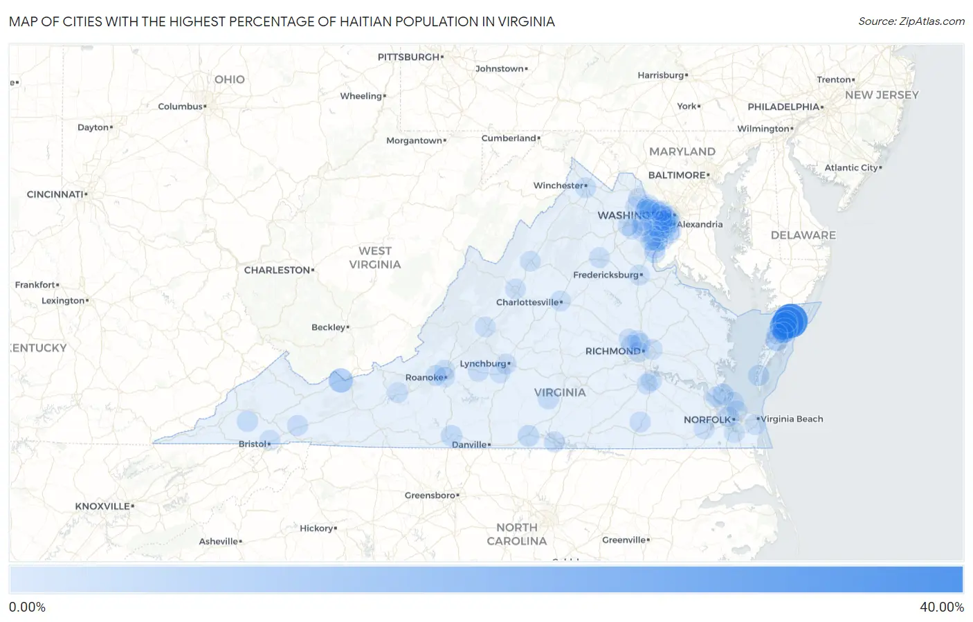 Cities with the Highest Percentage of Haitian Population in Virginia Map