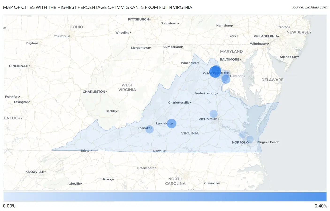 Cities with the Highest Percentage of Immigrants from Fiji in Virginia Map