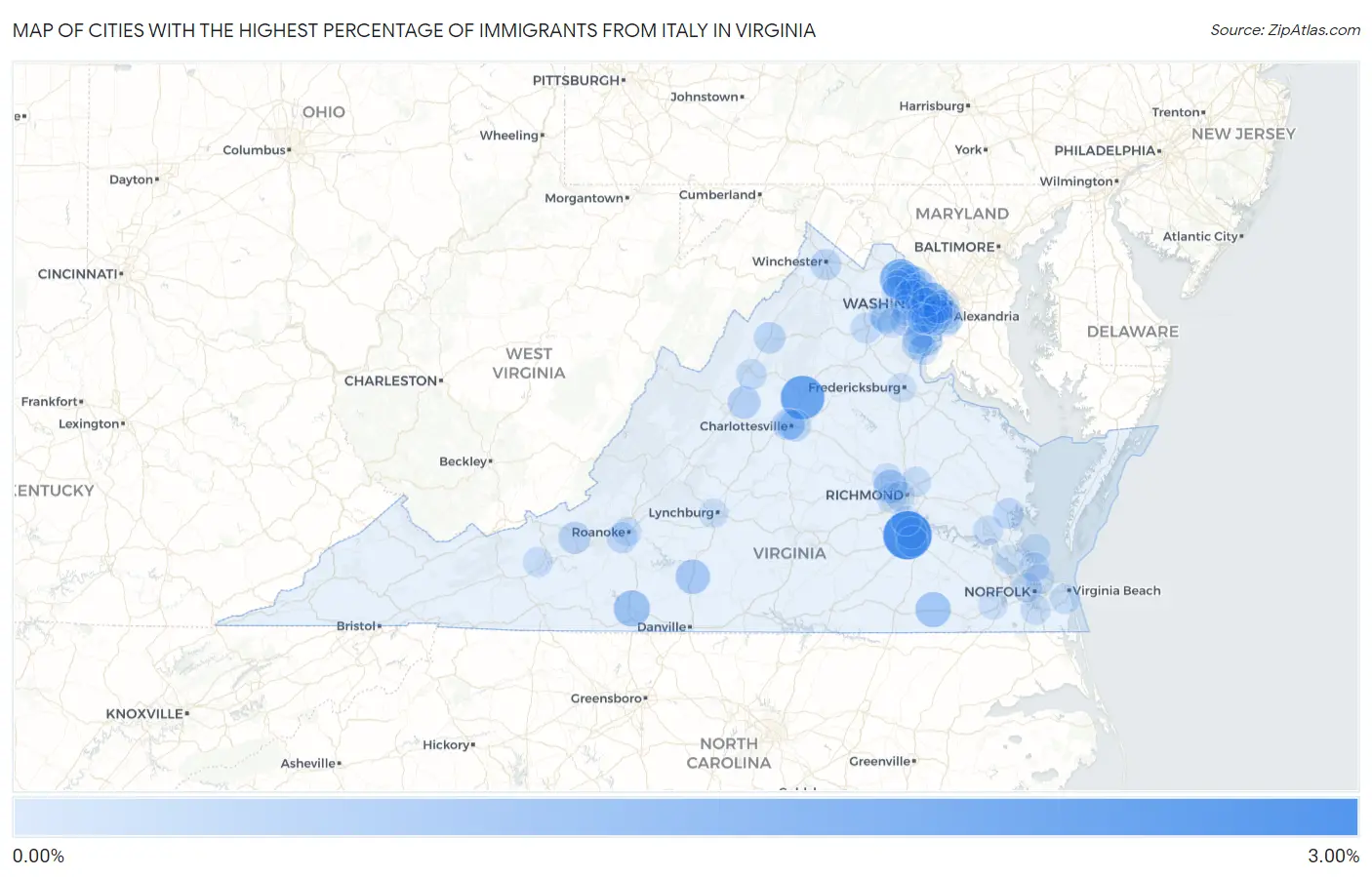 Cities with the Highest Percentage of Immigrants from Italy in Virginia Map