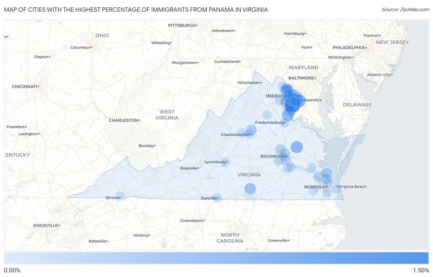 Cities with the Highest Percentage of Immigrants from Panama in Virginia Map