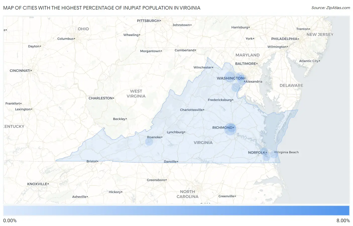 Cities with the Highest Percentage of Inupiat Population in Virginia Map