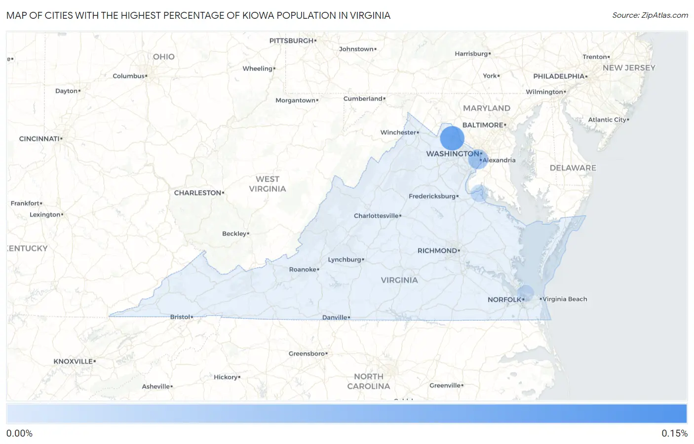 Cities with the Highest Percentage of Kiowa Population in Virginia Map