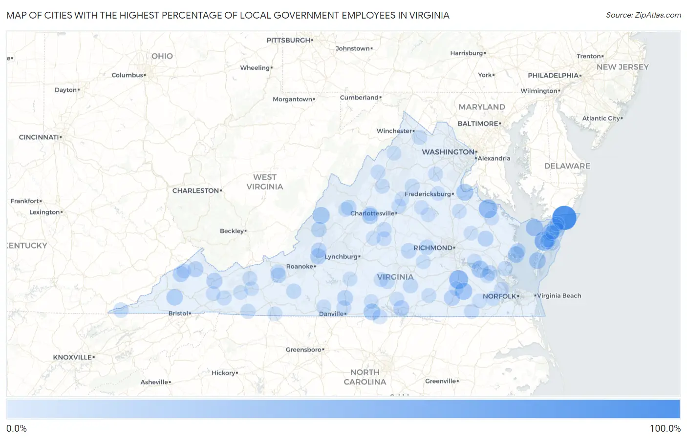 Cities with the Highest Percentage of Local Government Employees in Virginia Map