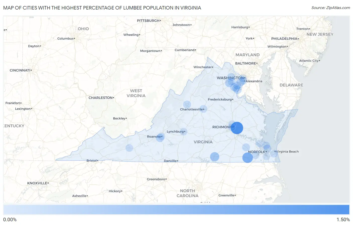 Cities with the Highest Percentage of Lumbee Population in Virginia Map