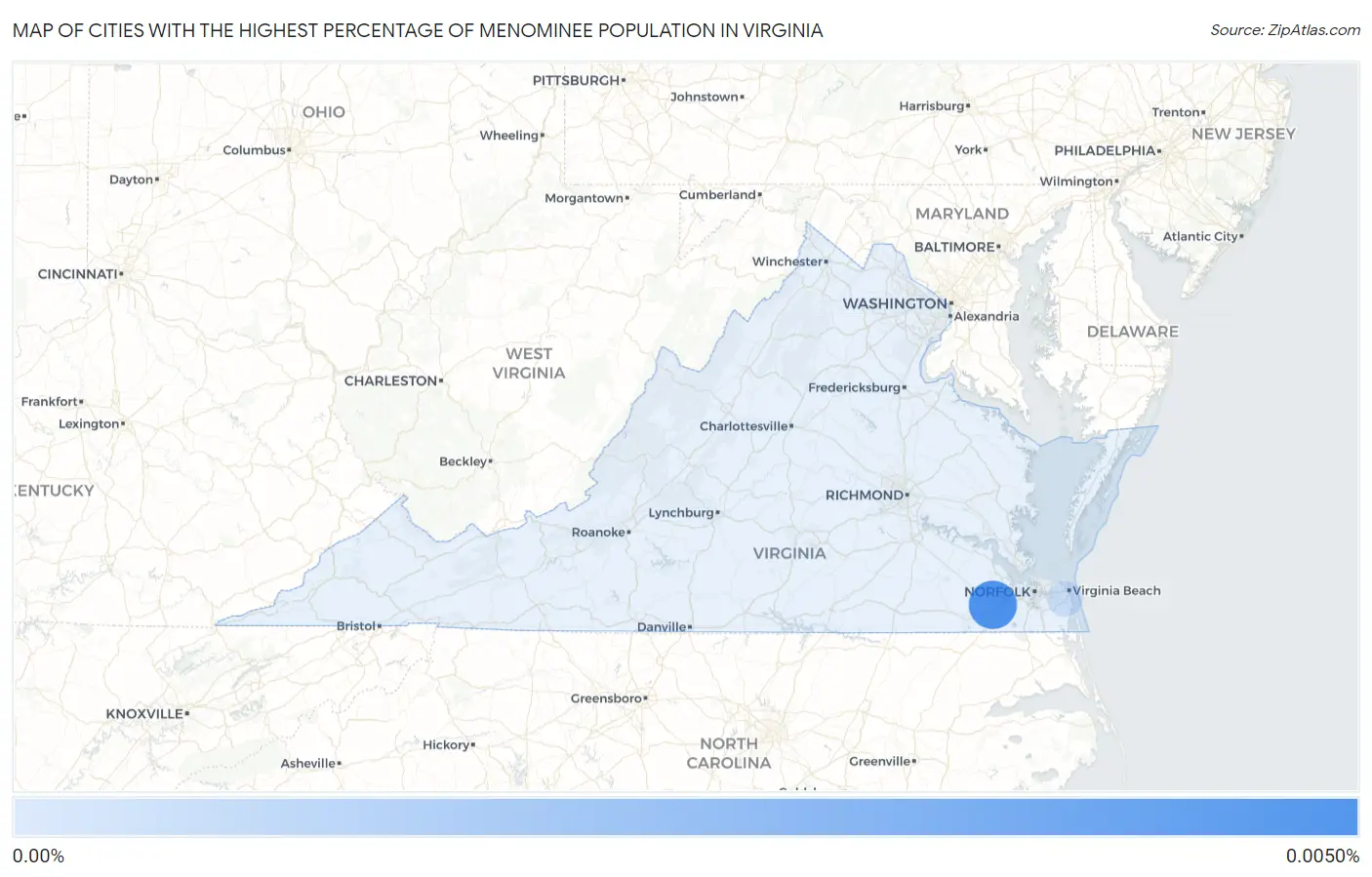 Cities with the Highest Percentage of Menominee Population in Virginia Map