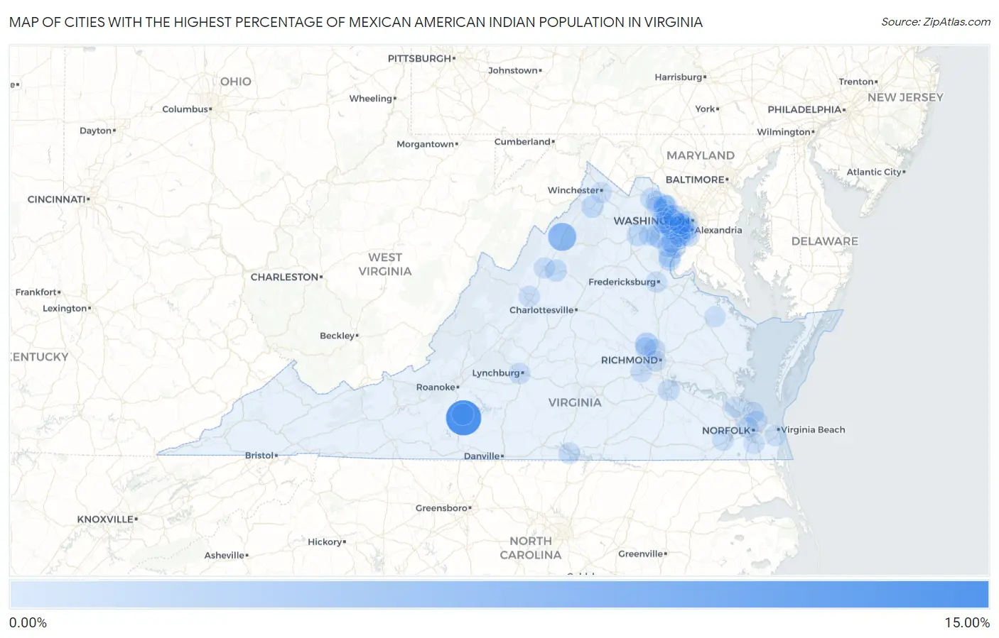 Cities with the Highest Percentage of Mexican American Indian Population in Virginia Map