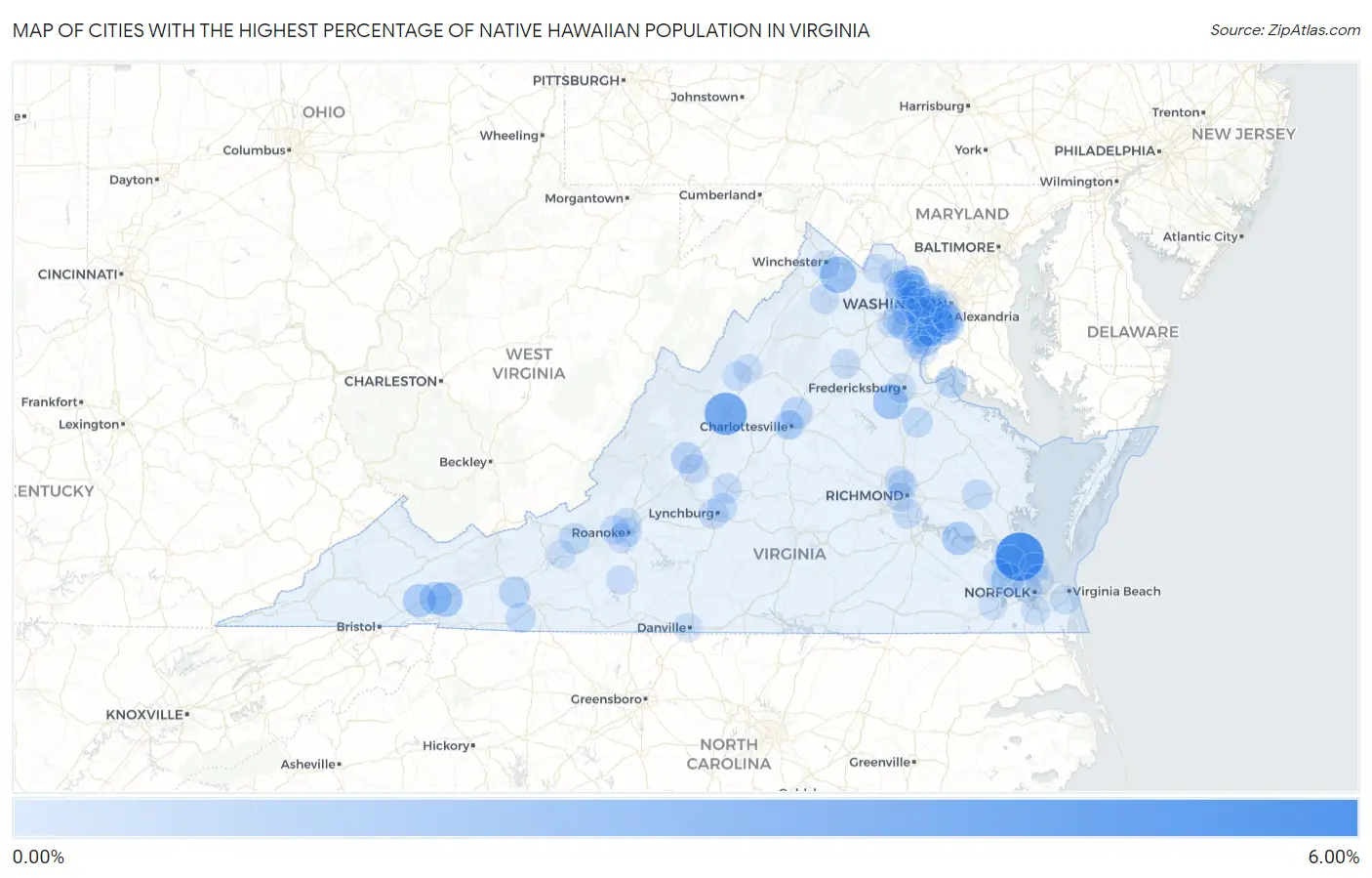 Cities with the Highest Percentage of Native Hawaiian Population in Virginia Map