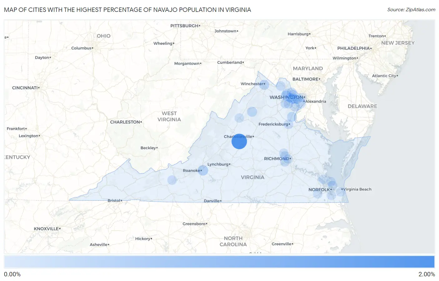 Cities with the Highest Percentage of Navajo Population in Virginia Map