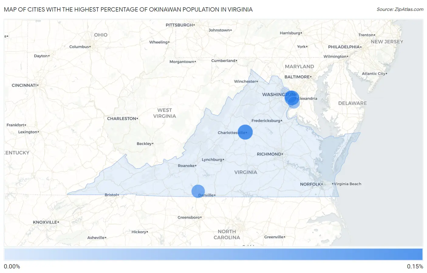 Cities with the Highest Percentage of Okinawan Population in Virginia Map