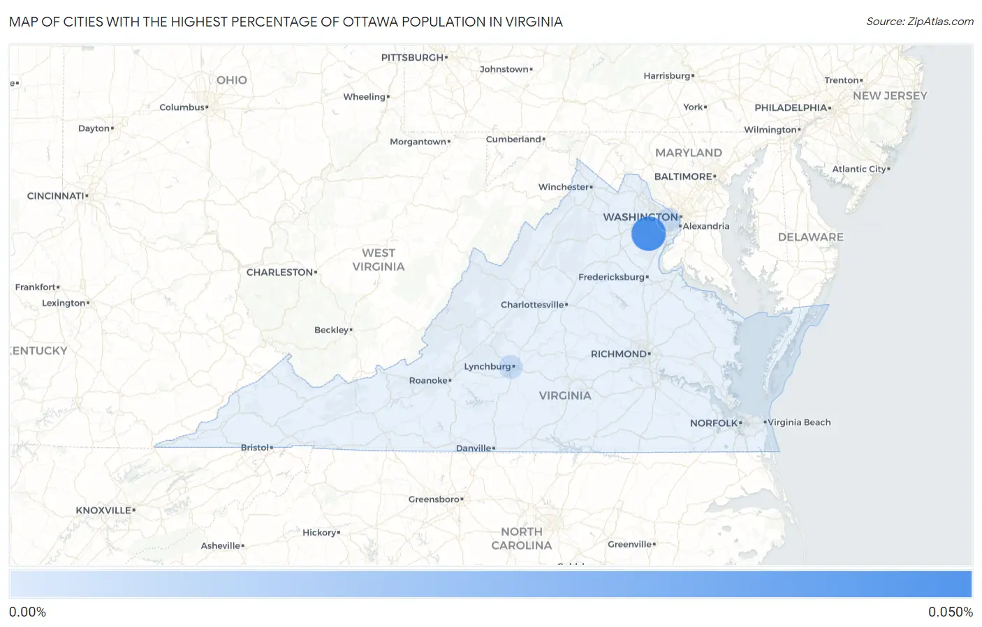 Cities with the Highest Percentage of Ottawa Population in Virginia Map