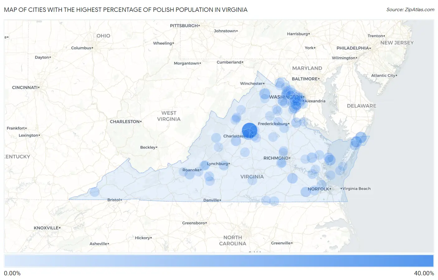 Cities with the Highest Percentage of Polish Population in Virginia Map