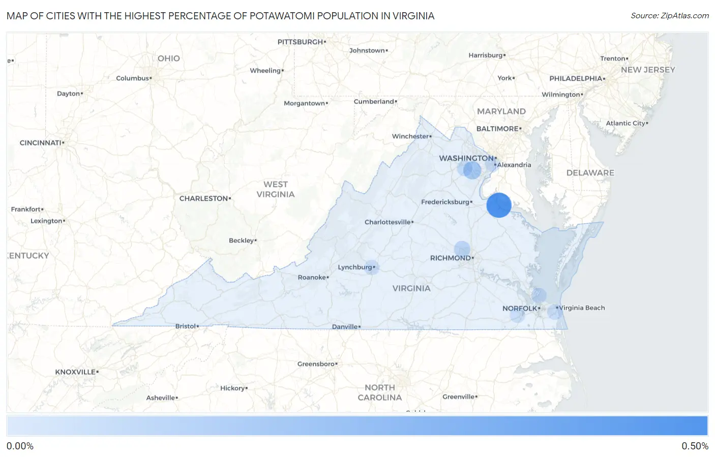 Cities with the Highest Percentage of Potawatomi Population in Virginia Map