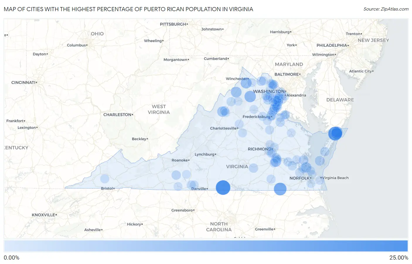 Cities with the Highest Percentage of Puerto Rican Population in Virginia Map