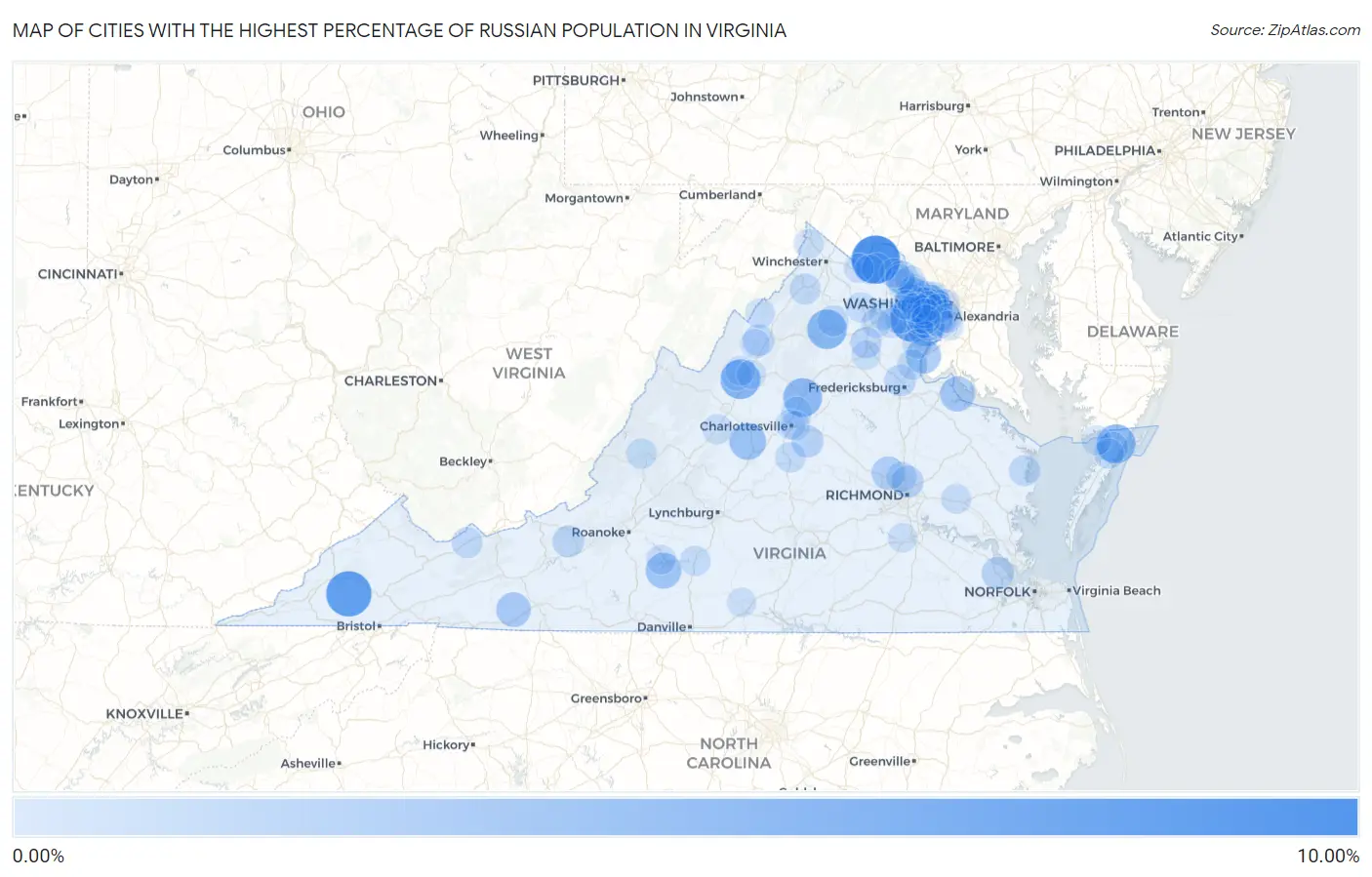 Cities with the Highest Percentage of Russian Population in Virginia Map