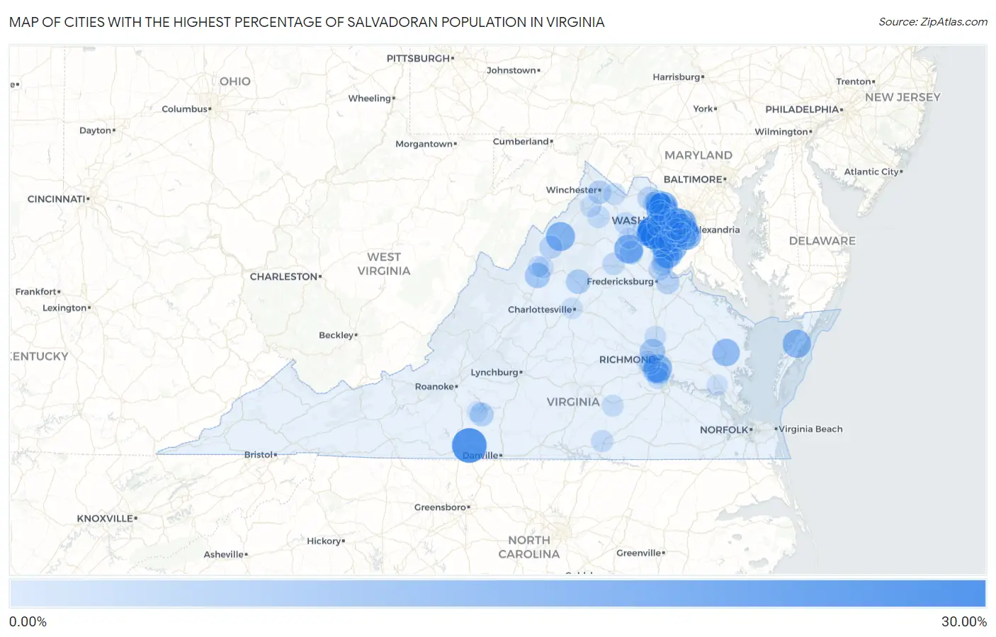 Cities with the Highest Percentage of Salvadoran Population in Virginia Map