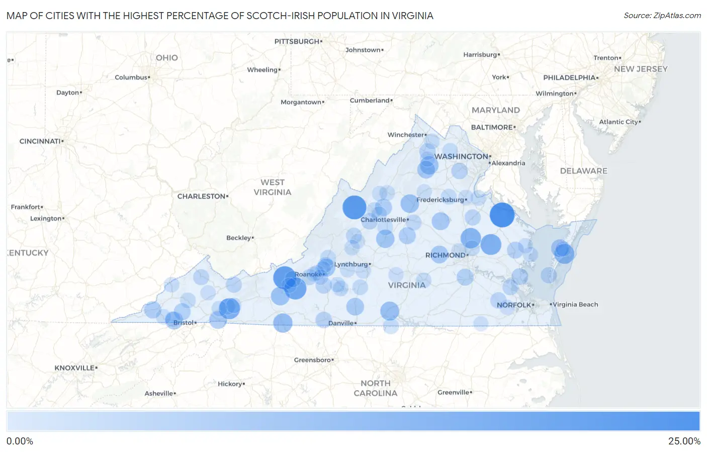 Cities with the Highest Percentage of Scotch-Irish Population in Virginia Map