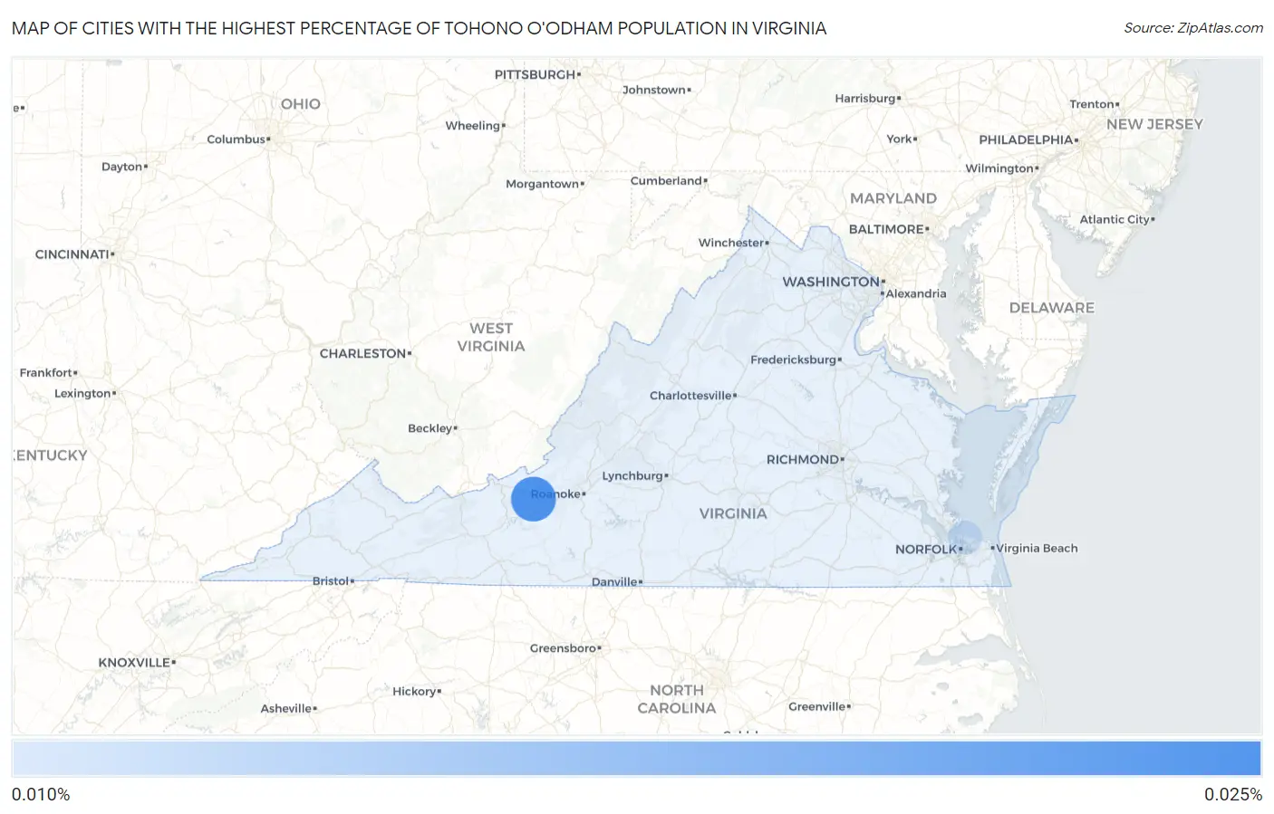 Cities with the Highest Percentage of Tohono O'Odham Population in Virginia Map