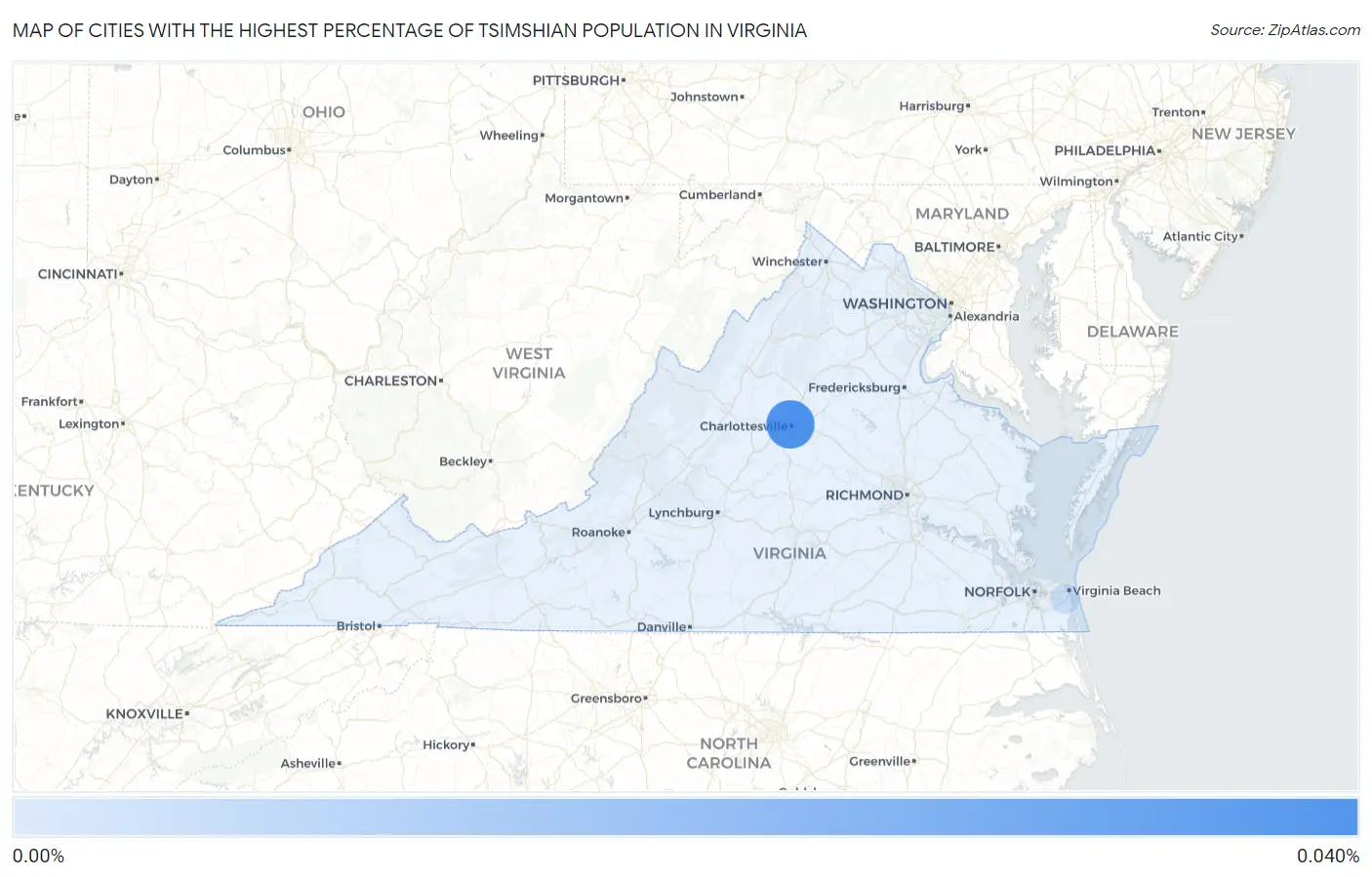 Cities with the Highest Percentage of Tsimshian Population in Virginia Map