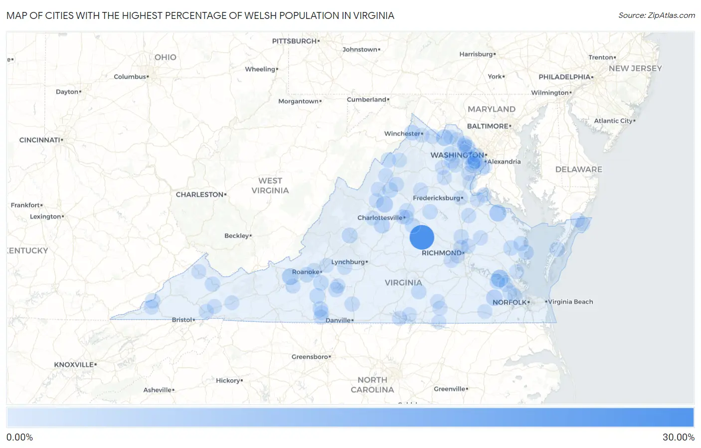 Cities with the Highest Percentage of Welsh Population in Virginia Map
