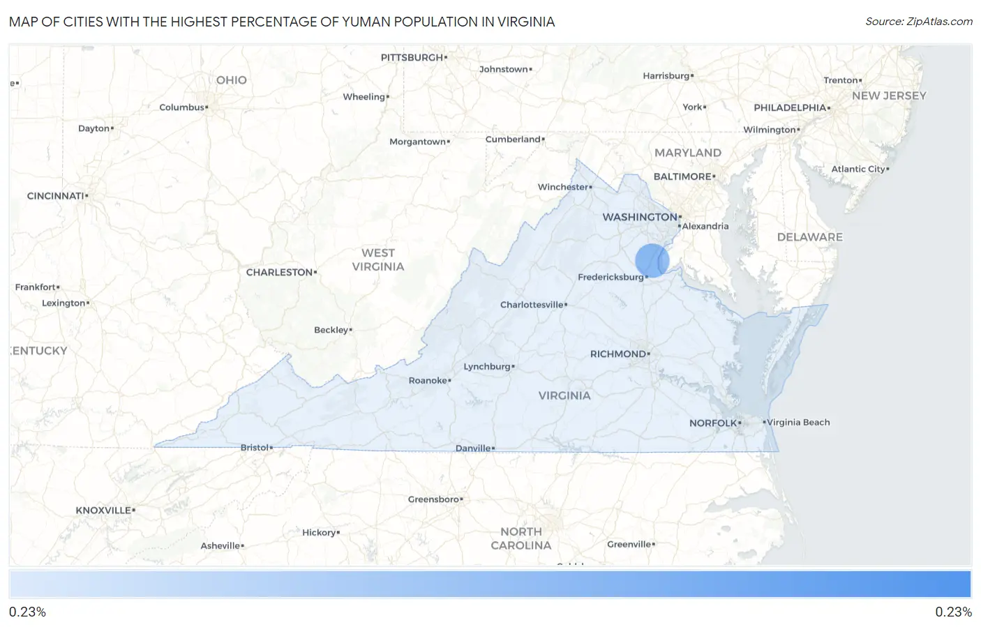 Cities with the Highest Percentage of Yuman Population in Virginia Map