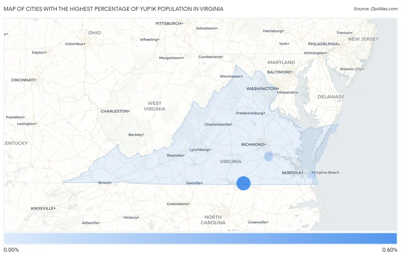 Cities with the Highest Percentage of Yup'ik Population in Virginia Map