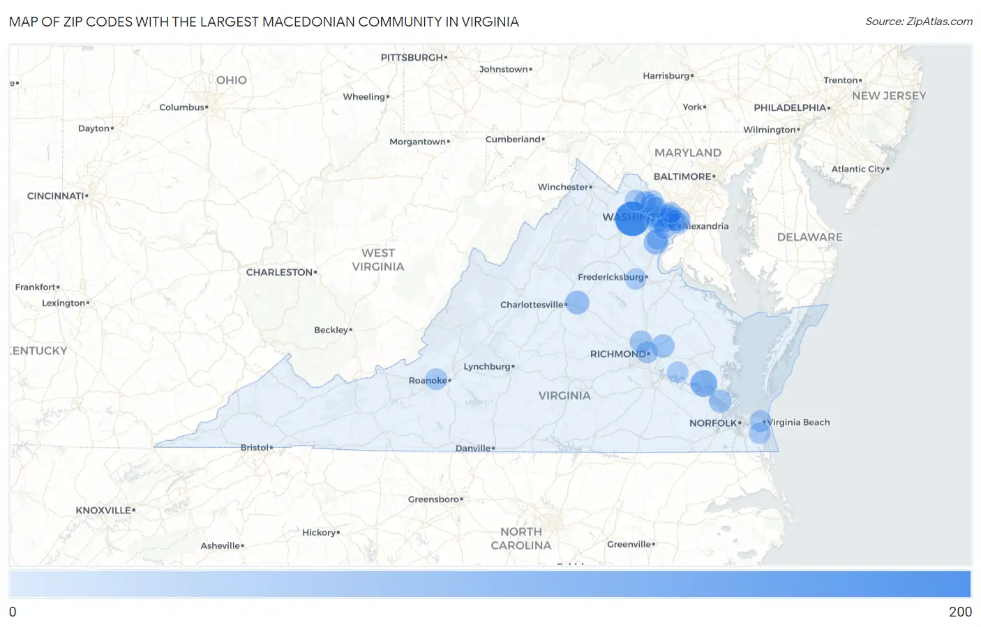 Zip Codes with the Largest Macedonian Community in Virginia Map