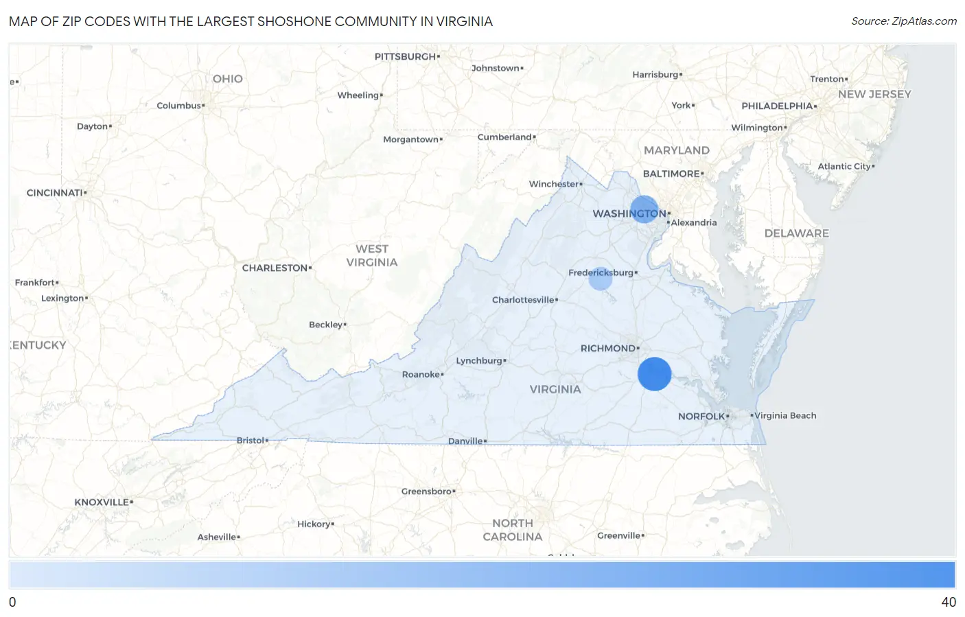 Zip Codes with the Largest Shoshone Community in Virginia Map
