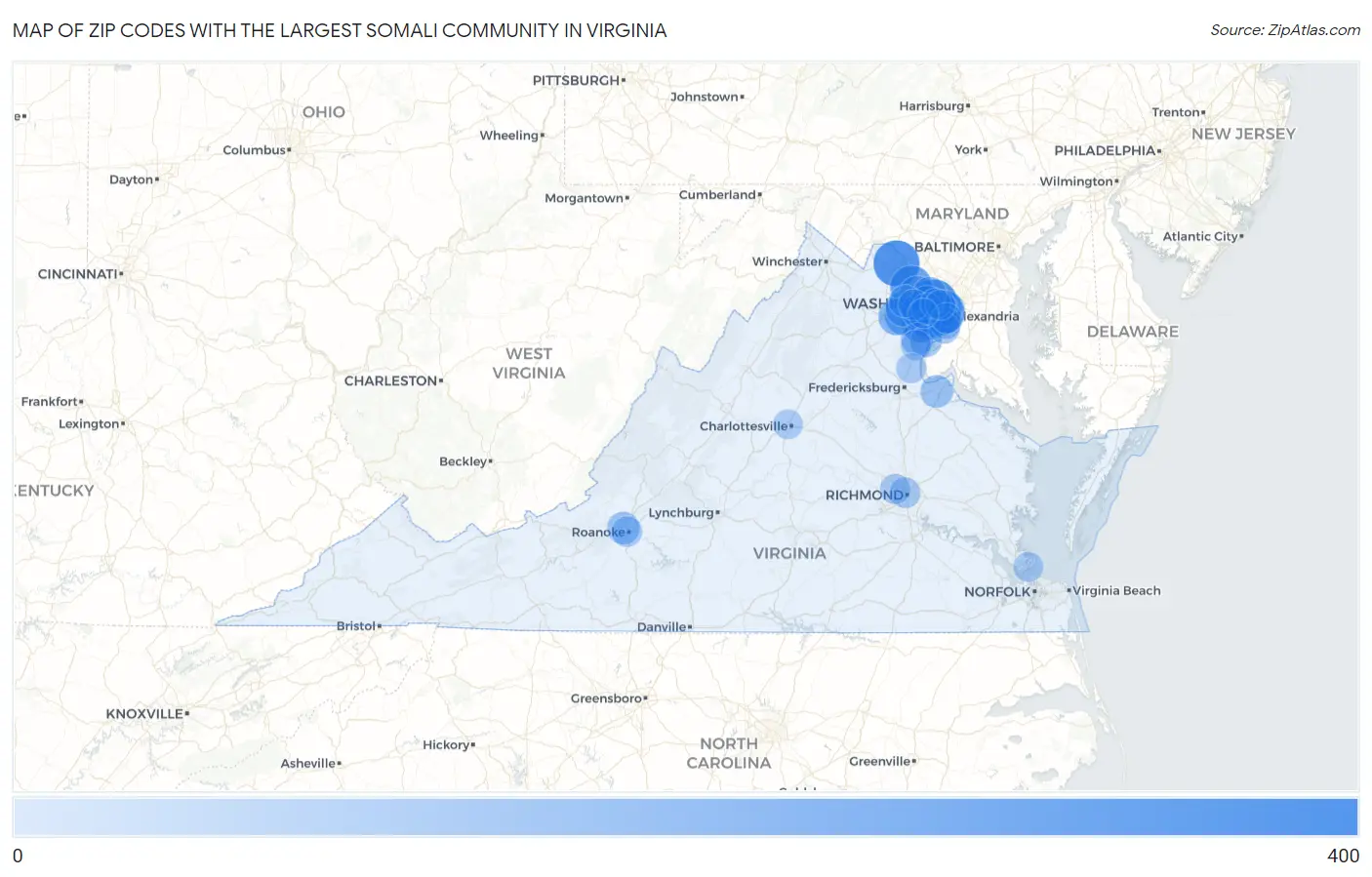 Zip Codes with the Largest Somali Community in Virginia Map