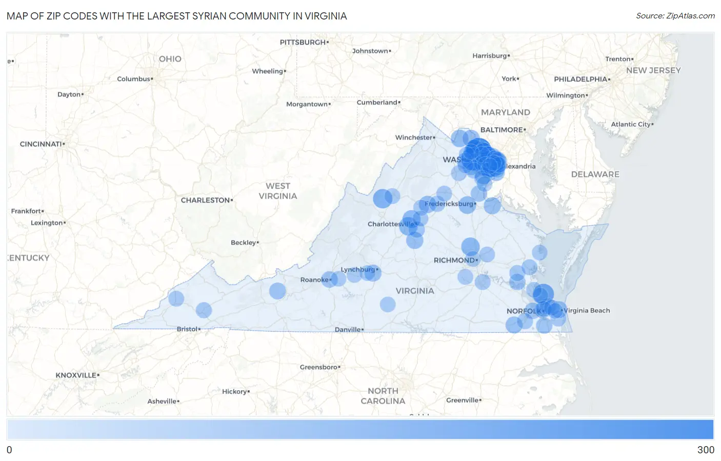 Zip Codes with the Largest Syrian Community in Virginia Map