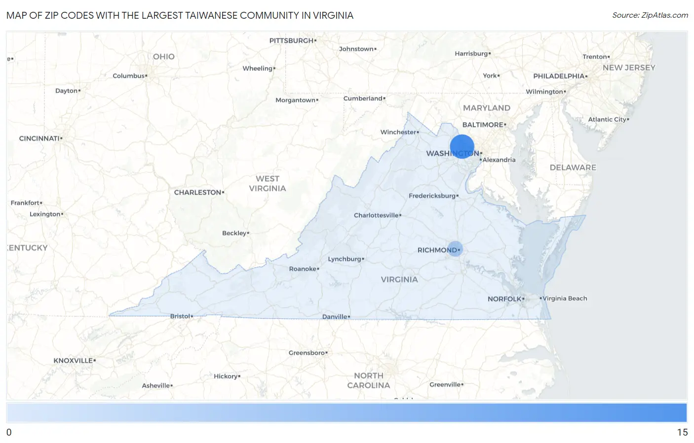 Zip Codes with the Largest Taiwanese Community in Virginia Map