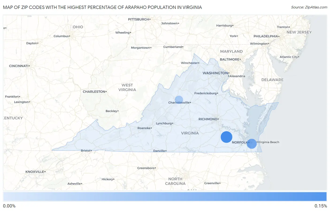Zip Codes with the Highest Percentage of Arapaho Population in Virginia Map