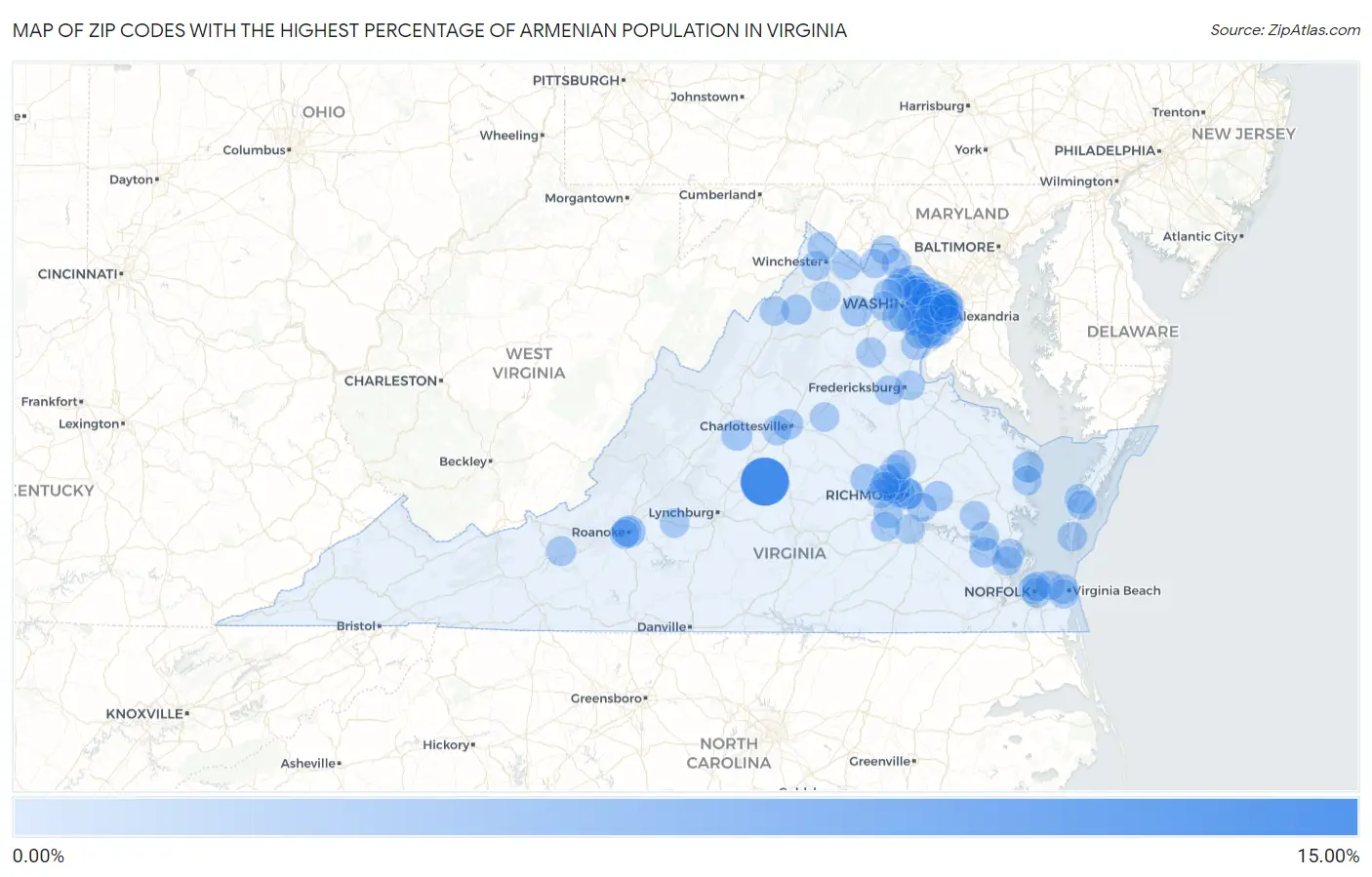 Zip Codes with the Highest Percentage of Armenian Population in Virginia Map