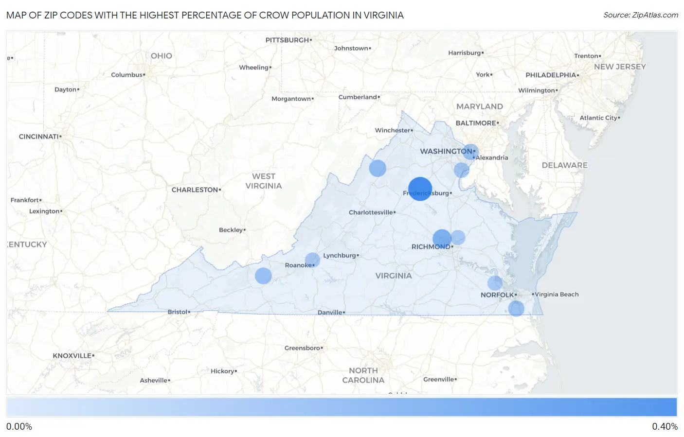 Zip Codes with the Highest Percentage of Crow Population in Virginia Map