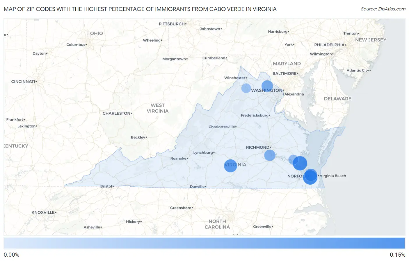 Zip Codes with the Highest Percentage of Immigrants from Cabo Verde in Virginia Map