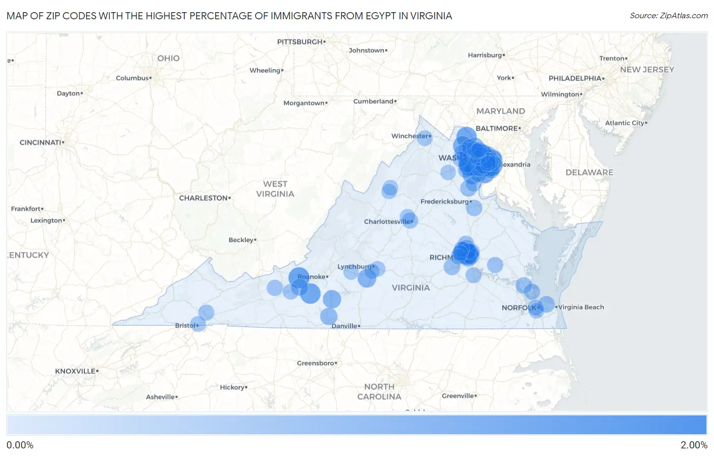 Zip Codes with the Highest Percentage of Immigrants from Egypt in Virginia Map