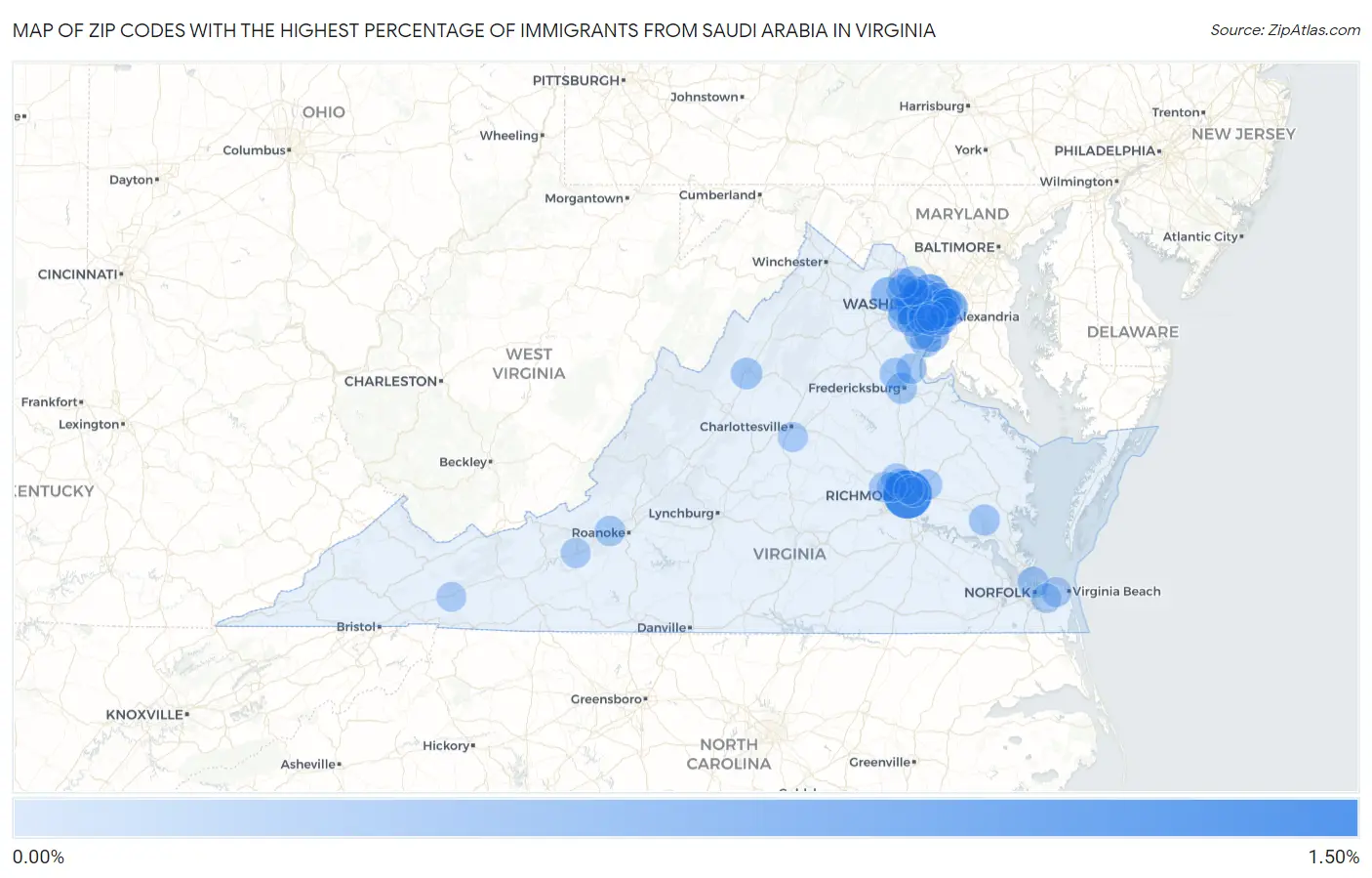 Zip Codes with the Highest Percentage of Immigrants from Saudi Arabia in Virginia Map