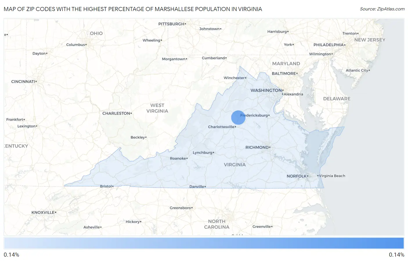 Zip Codes with the Highest Percentage of Marshallese Population in Virginia Map