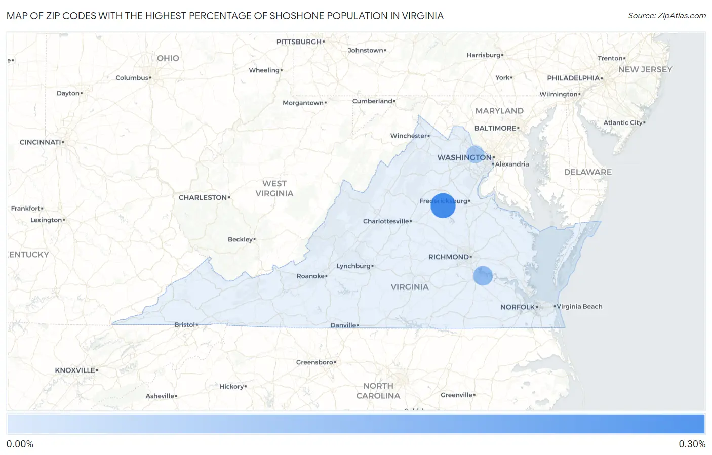 Zip Codes with the Highest Percentage of Shoshone Population in Virginia Map