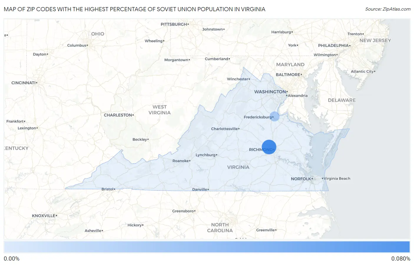 Zip Codes with the Highest Percentage of Soviet Union Population in Virginia Map