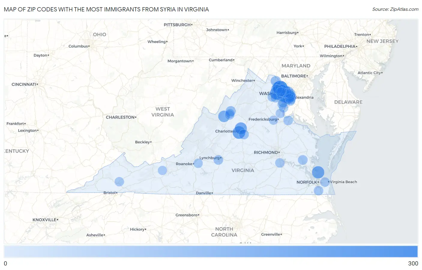 Zip Codes with the Most Immigrants from Syria in Virginia Map