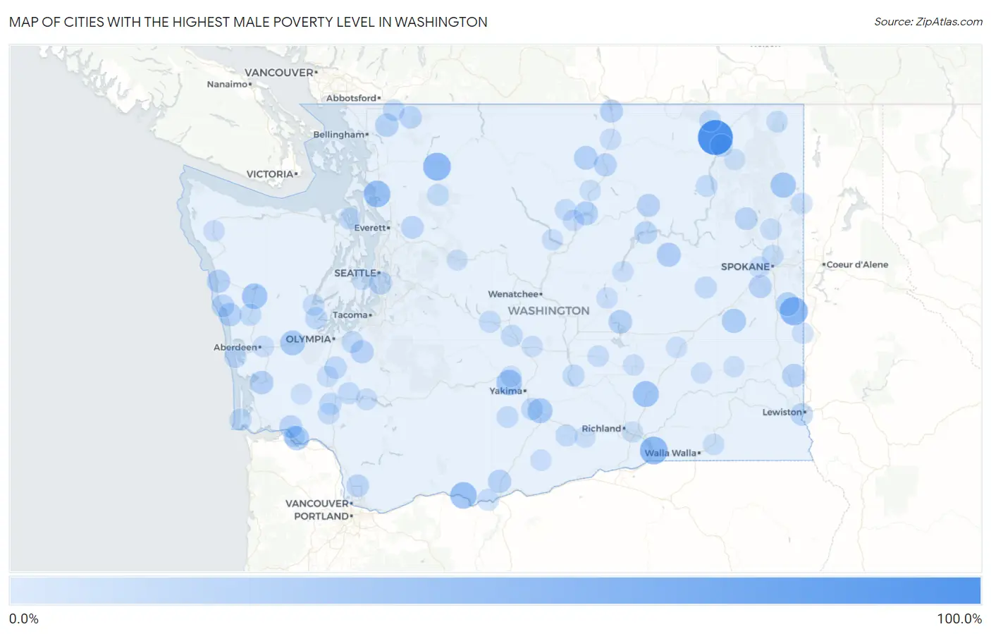 Cities with the Highest Male Poverty Level in Washington Map