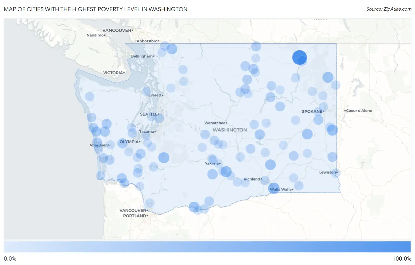 Cities with the Highest Poverty Level in Washington Map