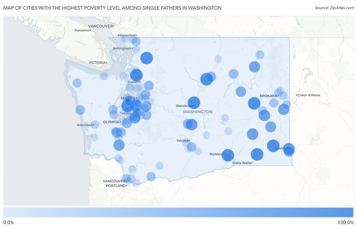 Cities with the Highest Poverty Level Among Single Fathers in Washington Map