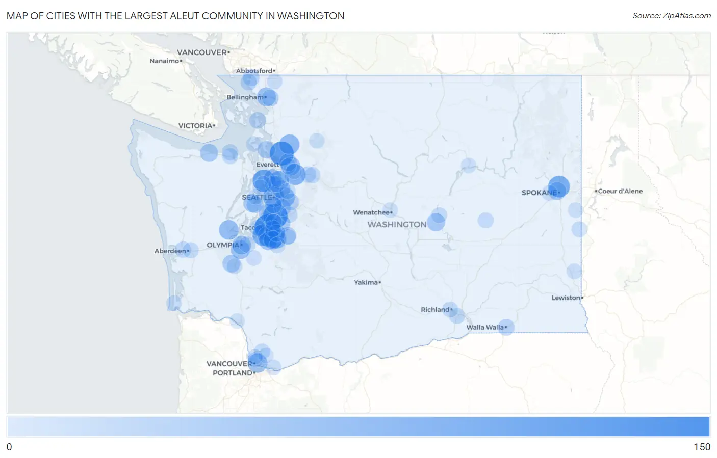 Cities with the Largest Aleut Community in Washington Map
