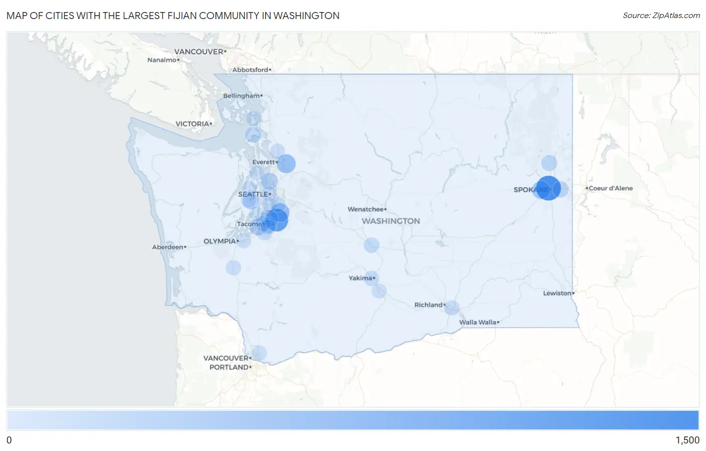 Cities with the Largest Fijian Community in Washington Map