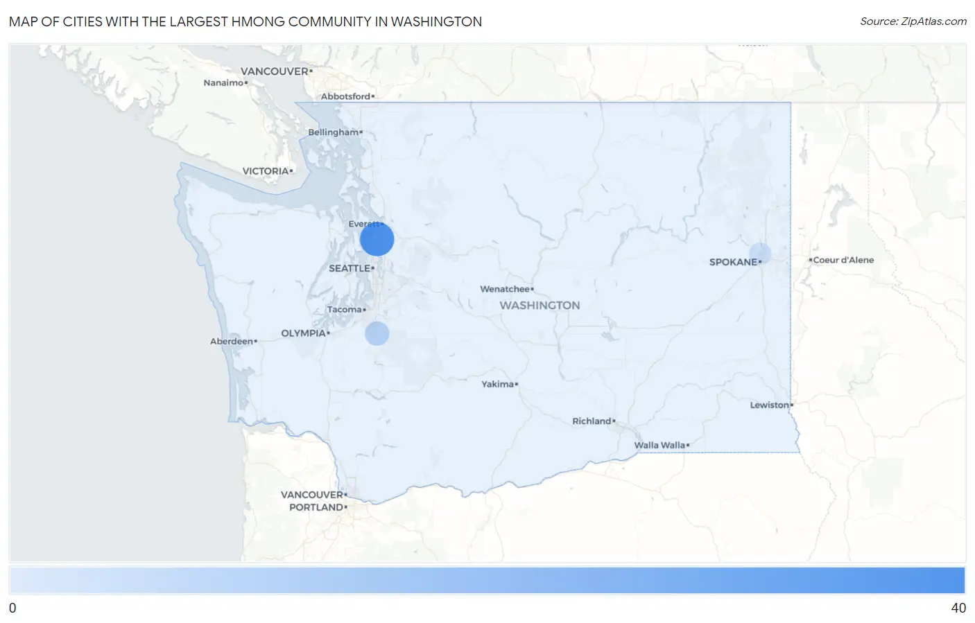 Cities with the Largest Hmong Community in Washington Map