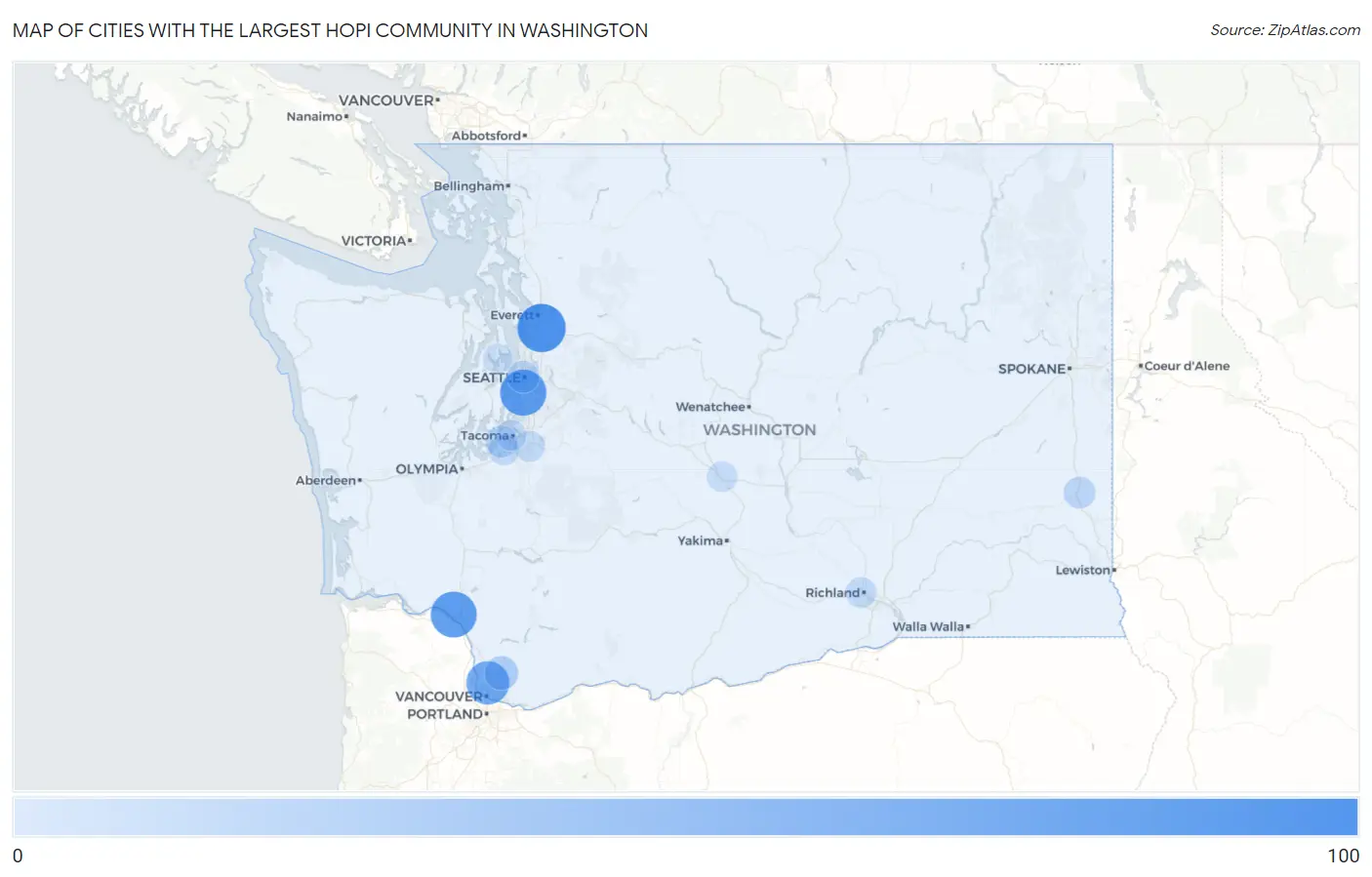 Cities with the Largest Hopi Community in Washington Map