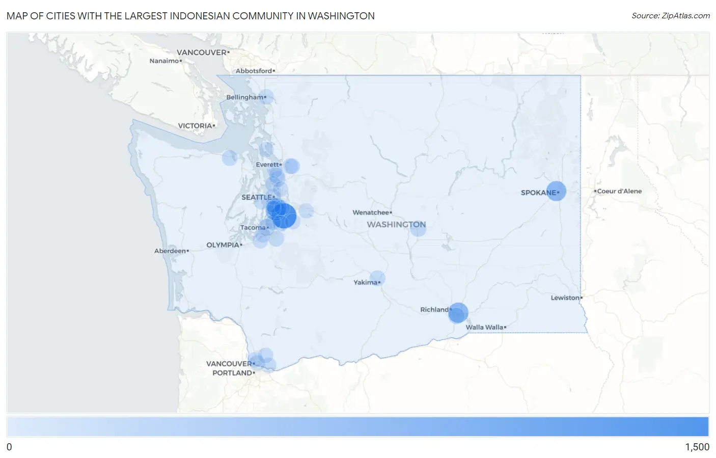 Cities with the Largest Indonesian Community in Washington Map